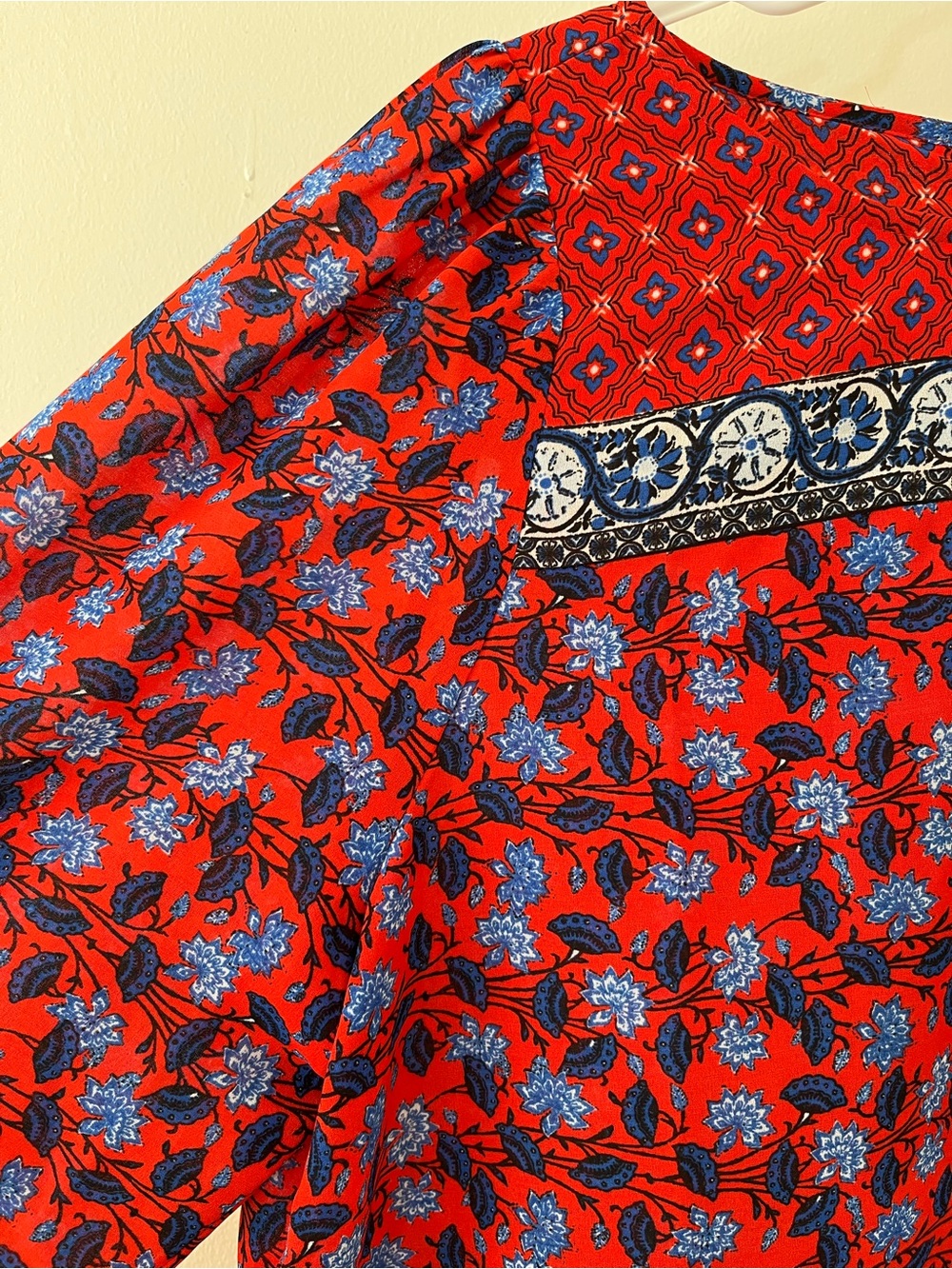 LOFT Red and Blue Floral Long-Sleeve Blouse - Picture 8 of 10